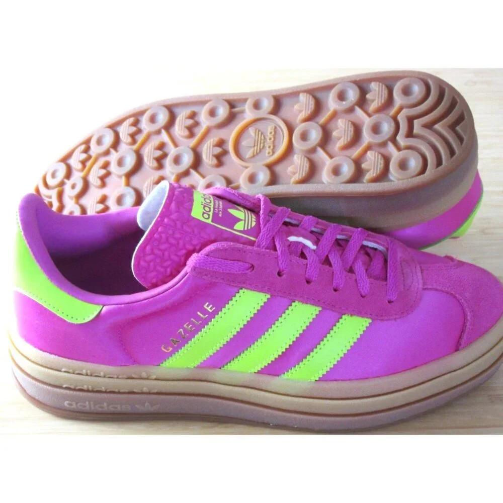 Adidas Women's Gazelle Bold Slime Fuchsia Pink Green Stripe Shoes Sizes NIB - Picture 2 of 5
